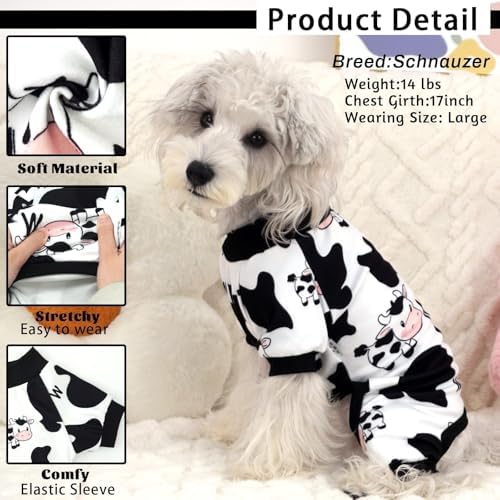 XPUDAC Dog Pajamas Soft Stretchy Cow Dog Clothes for Small Medium Dogs Pet Jumpsuit Cat Apparel-S - Image 3