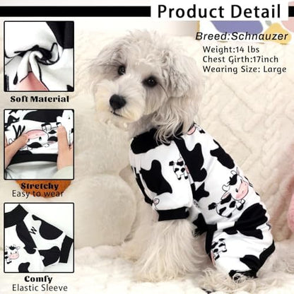 XPUDAC Dog Pajamas Soft Stretchy Cow Dog Clothes for Small Medium Dogs Pet Jumpsuit Cat Apparel-S - Image 3