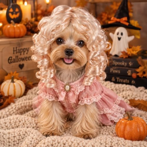 Blonde Wig for Dogs,Halloween Christmas Long Blonde Curly Hair - Image 4