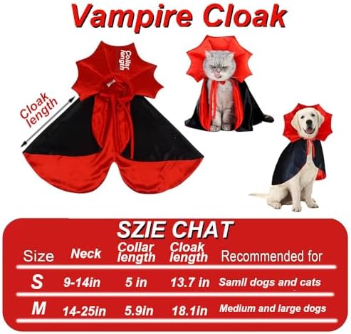 Dog Cat Vampire Cloak Costume for Small Medium Large Dogs Cats, Halloween Dog Costumes Cat Vampire Cloak - Image 2