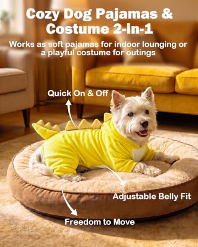 CuteBone Dinosaur Pet Costume Onesie - Hooded Puppy Pajamas - Small Dog Clothes Cat Full-Body Romper COSH02XS - Image 3