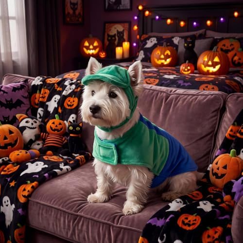 Newcotte Dog Halloween Costume Set Funny Green Overalls Outfit with Hat Retro Buddy Themed Dog Clothes for Cosplay Party(Large) - Image 5