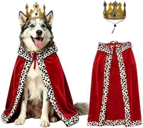 2PCS Dog King Costume Halloween Funny Pet Costumes with King Cape and Crown for Medium Large Dog Pet Halloween Party Cosplay Dress Up by Unknown
