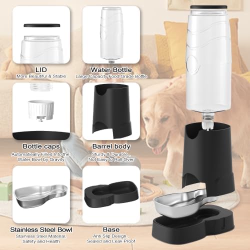 8L Automatic Dog Water Dispenser with Stainless Steel Feeder Bowl