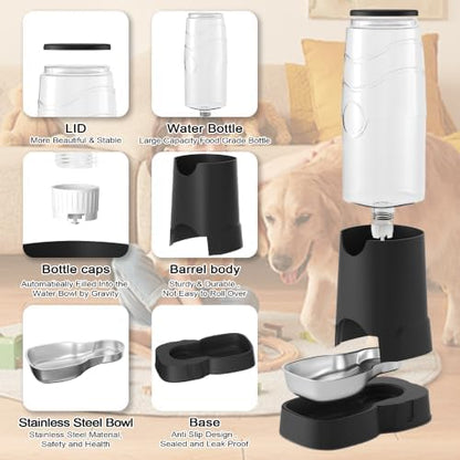 8L Automatic Dog Water Dispenser with Stainless Steel Feeder Bowl