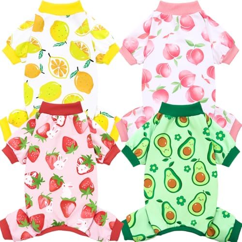 XPUDAC 4 Pieces Dog Pajamas Small Sized Dogs Boy Girl Strechy Soft Pjs Summer Pet Clothes for Dog Cat Puppy Onesies, XS by XPUDAC