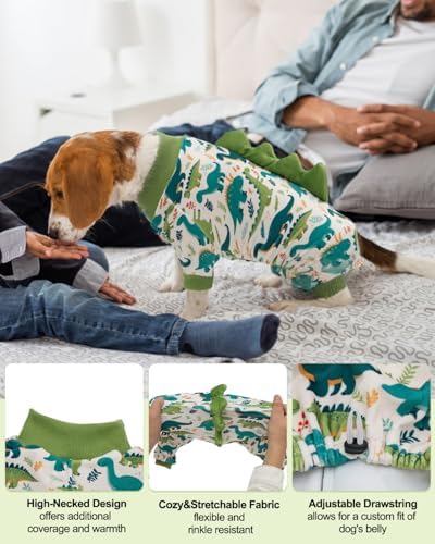 CuteBone Dinosaur Costume Dog Pajamas, Stretchy Spandex Crystal Velvet Sleepwear Coat for Small Dogs, Soft & Warm Pet Outfit Clothes for Cold Weather, Cozy Pullover Design COSP05L - Image 3