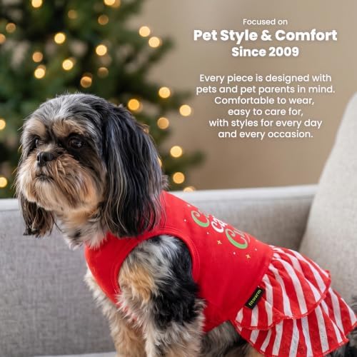 Fitwarm Candy Cane Cutie Dog Tiered Dress, Christmas Outfit for Small Dogs Girl, Funny Holiday Pet Clothes, Red, White, Green, XXS - Image 5