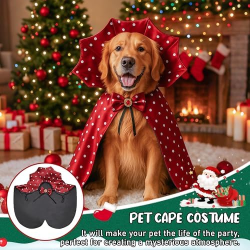Dog Halloween Costume Cape Vampire Cloak with Bow Tie (Burgundy, LXL - Image 2