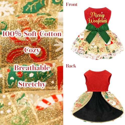 Dog Christmas Outfit Cute Dog Christmas Dress with Bowknot Tulle Puppy Clothes for Small Medium Dogs Cats Boys Girls Pet Costume - Image 4