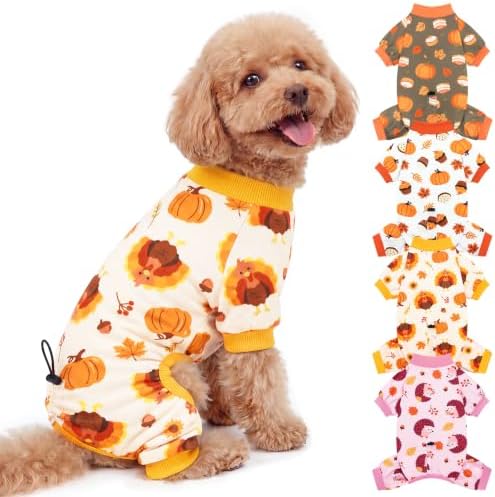 XPUDAC 4 Pack Thanksgiving Dog Pajamas for Small Dogs Onesie Clothes, M by XPUDAC