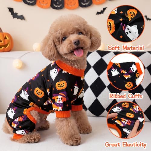XPUDAC Dog Halloween Pajamas for Small Medium Dogs Pumpkin Costume Soft Puppy Clothes Pet Outfit Doggy Jumpsuits, Large - Image 2
