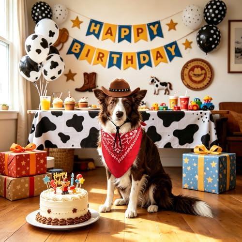 Halloween Pet Cowboy Costume Accessories Set Dog Cat Cowboy Hat with Bandana Scarf Pet Dogs Cats Size Western Costume Accessories for Cute Puppy Kitten Holiday Wearing West Cosplay Party Outfit - Image 7