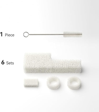 Cat Water Fountain Filter Sponge Replacement Foam Filters Compatible with Automatic Pet Water Dispenser 6-Pack, Upgraded Thicker Filter Fine Filtration for Smart Bowl with Cleaning Brush