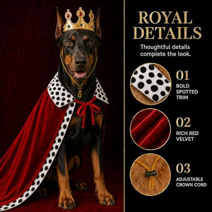 Dog Halloween Costumes for Large Dogs, 2-Piece King Cape Crown Set - Image 6