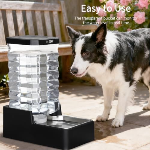 RIZZARI 2.4Gallon Automatic Dog Water Dispenser: Stainless Steel Bowl