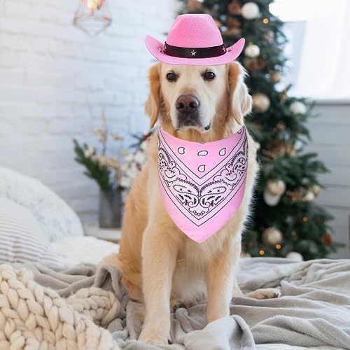 GOYOSWA Dog Halloween Costumes, Dog Cowboy Costume Halloween Pet Cowboy Hat Bandana Scarf for Small Medium Large Dogs Pets (Pink Hat & Pink Bandana, Large) - Image 6