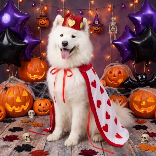 Hillban Halloween Dog King Costumes Heart Crown Queen Pet Cloak Set L - Image 5