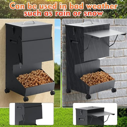 Willinglong 1 Pcs Automatic Large Dog Feeder with Lid and Wheels Outdoor 50 Lbs Self Feeding Pet Food Dispenser for Large Breed Dogs Pets