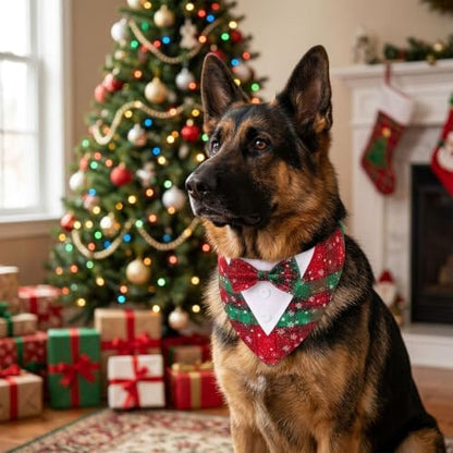 ADOGGYGO Christmas Dog Tuxedo Collar, Snowflake Red Green Plaid Dog Bow, XL - Image 3