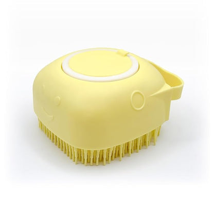 HamInWay Dog Bath Brush, 2-in-1 Dog Grooming Brush with Built-in Shampoo Dispenser, Gentle Silicone Bristles for Bath & Massage, Non-Slip Handle, Easy Clean Design for Dogs, Cats & Small Pets, Yellow
