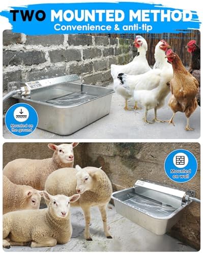 PETIMI Automatic Dog Water Dispenser, 2 Gallons 304 Stainless Steel Dog Water Bowl for Indoor/Outdoor, Large Water Bowl for Pets & Livestock, Anti Tip, Wide Mouth, Water Auto Fill, Fit GHT 3/4" Faucet