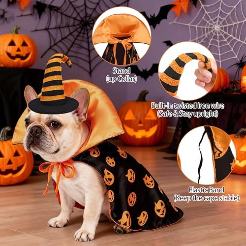 KOOLTAIL Dog Halloween Costume, Pumpkin Cape & Hat - 2 Piece Thanksgiving Set for Small Medium Large Dogs Cats Puppy, Funny Dog Witch Clothes Cosplay Dress Outfit Mantle Apparel for Holiday Party, L - Image 3