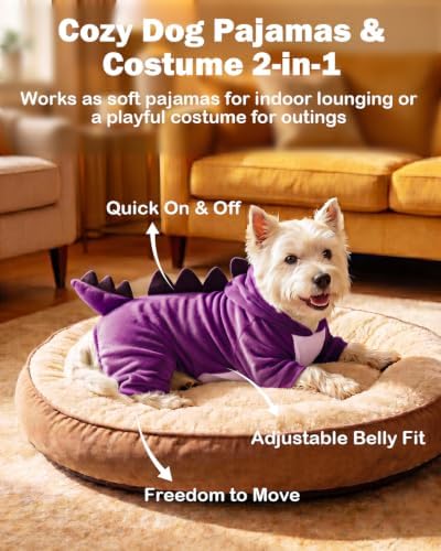 CuteBone Dinosaur Pet Costume Onesie - Hooded Puppy Pajamas - Small Dog Clothes Cat Full-Body Romper COSH05XL - Image 3