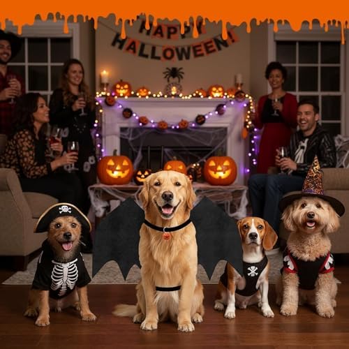 Olanrun Large Dog Halloween Costumes, Adjustable Dog Bat Wings Costumes for Large Dogs with Pumpkin Bell Skeleton Print On The Back, Pet Costume Halloween Cosplay Party Dress Up, L Black - Image 6