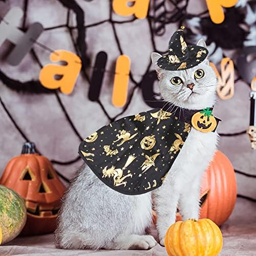 Estivaux Pet Halloween Costumes Dogs Cats Halloween Witch Pet Costume Cape Hat Halloween Vampire Cloak Wizard Cats Cosplay Clothes Apparel for Small Dogs Cats Halloween Party Decorations - Image 3
