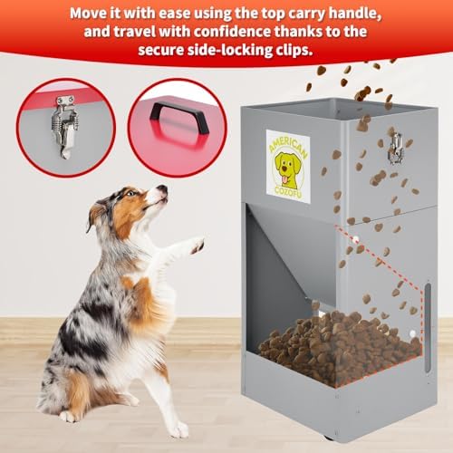 Automatic Dog Feeder with Wheels, 25lb Heavy Duty Galvanized Steel Gravity Food Dispenser - Easy to Move Rolling Pet Food Station for Indoor & Outdoor Use