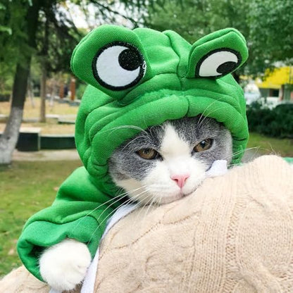 Happy Dog Hoodies for Small Dogs and Cats - Funny Puppy Sweatshirt Coat - Winter, Halloween Frog Costume - Green, Large - Image 6