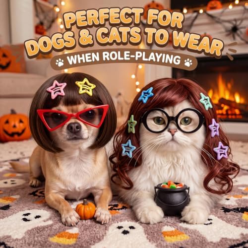 6 Pcs Funny Cat and Dog Wigs with Hairpin Glasses, Fashion - Image 3