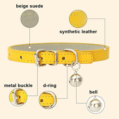 White Cat Collar with Bell, Soft Pu Leather Small Dog Collars Adjustable Buckle for XXS XS Extra Small Medium Tiny Female Male Boys Girls Pets Puppy Kitten Teacup Yorkie XX-Small