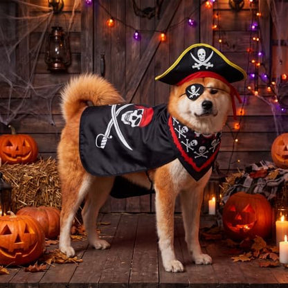 Huhumy 4 Pcs Dog Pirate Costume Hat Cape Bandana, Black, Extra Large - Image 3