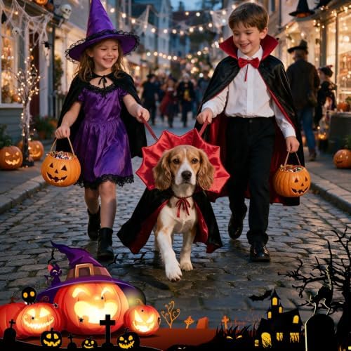 Halloween Dog Vampire Cloak Costume for Medium Dogs, Black Red - Image 7