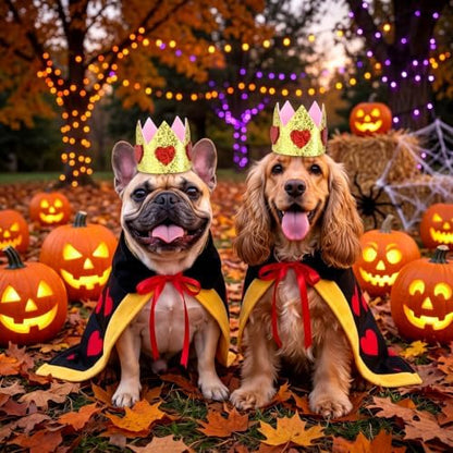 Hillban Halloween Dog King Costumes Heart Crown Queen Pet Cloak Set - Image 6