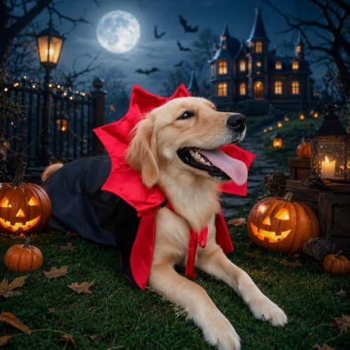Golden Retriever Halloween Costume, Extra Large Dog Vampire Cape Cloak for Great Dane German Shepherd, Big Dog Halloween Costumes XL(Vampire,XL) - Image 3