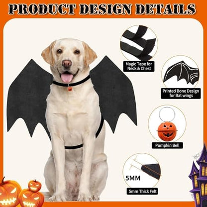 Olanrun Large Dog Halloween Costumes, Adjustable Dog Bat Wings Costumes for Large Dogs with Pumpkin Bell Skeleton Print On The Back, Pet Costume Halloween Cosplay Party Dress Up, L Black - Image 3
