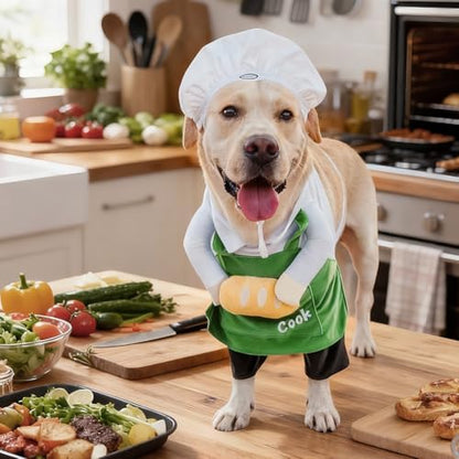 Dog Halloween Vampire Devil Cloak Cape, Red Black Classic Pet Costume for Small Medium Large Dogs, Holiday Cosplay Special Events (Chef-Green, B1) - Image 6