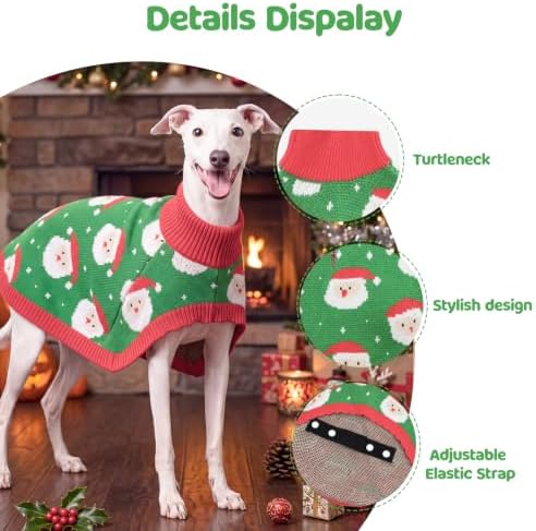 Dog Christmas Sweater Cloak, Cold Weather Coat Dog Jacket for Small Dogs, Classic Turtleneck Thick Puppy Clothes with Leash Hole DS-DP06S - Image 2