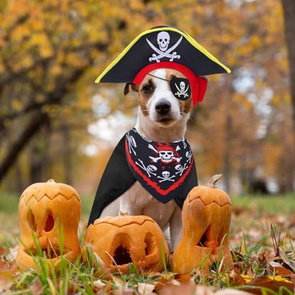 Huhumy 4 Pcs Dog Pirate Costume Hat Cape Bandana, Black, Large - Image 6
