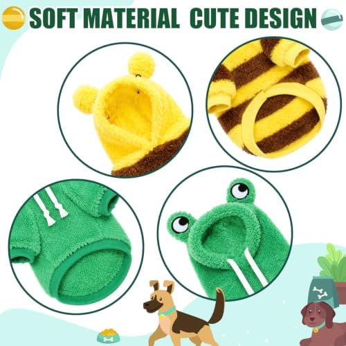 Reginary 2 Pcs Halloween Dog Costume Pet Hoodies Frog Bee Soft Plush,M - Image 5
