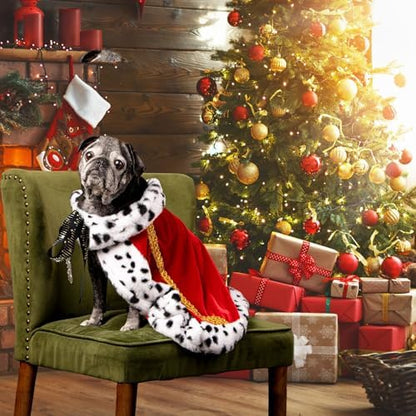 Pet ​King Cloak Christmas Dog Costumes Lux Fur Red Royal Cape Cat Robe Warm Winter Coat Outfit Medium Large Dogs Prince Costume Xmas Queen Clothes Princess Cosplay Birthday Dress (Red, Large) - Image 4