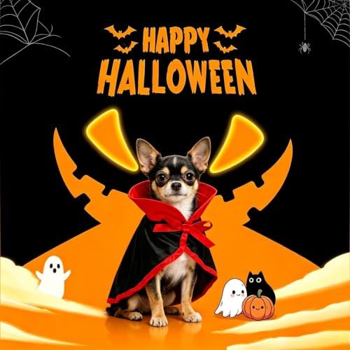 NAMSAN Pet Vampire Costume for Cats Small Dogs Rabbits, Halloween Cat Dracula Cape, Stand-Up Small Dog Vampire Cloak, Halloween Cat Outfit for for Holiday Party Cosplay Statue Decoration - Image 2
