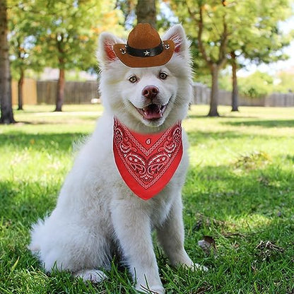 GOYOSWA Dog Halloween Costumes, Dog Cowboy Costume Halloween Pet Cowboy Hat Bandana Scarf for Small Medium Large Dogs Pets (Brown Hat & Red Bandana, Small) - Image 2