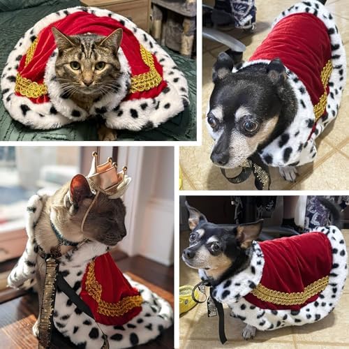​Pet Cloak ​King Dog Cape Robe Cute Halloween Christmas Cat Costume Queen Clothes Lux Fur Royal Cape Prince Princess Outfit Birthday Dress Small Large Dog Halloween Costume (Crimson, Small) - Image 3