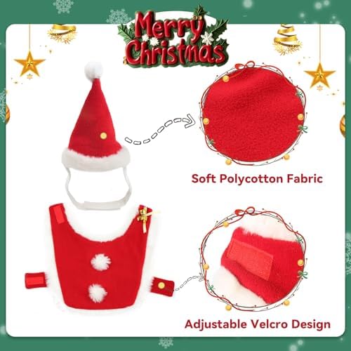 Cat Christmas Hat with Cloak, Small Dog Santa Costume, Pet Christmas Costume Suit for Cats Puppy Rabbits Doll, Santa Claus Set, Red S - Image 4