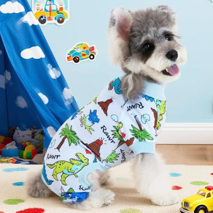 XPUDAC Dog Pajamas Dinosaur Dog Clothes for Small Medium Dogs Boy Girl Stretchy Cozy Pet Onesie with Feet Doggie Jammies Cat Apparel, M - Image 4