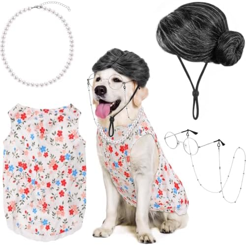 4Pcs Halloween Old Lady Costume Dog Grandma Outfit, Multicolor Floral, 4 XL by Unknown